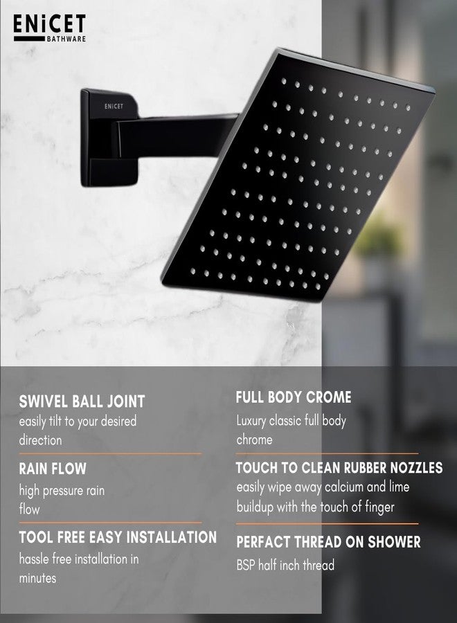 ENICET طقم محول تدفق عالي من النحاس الأصفر من إينيسيت مع صنبور ودش علوي، أسود مطفي، طقم محول ذو ذراع واحد للحمام، طقم دش، نظام دش (TE134SP6BLACK) - Image 2